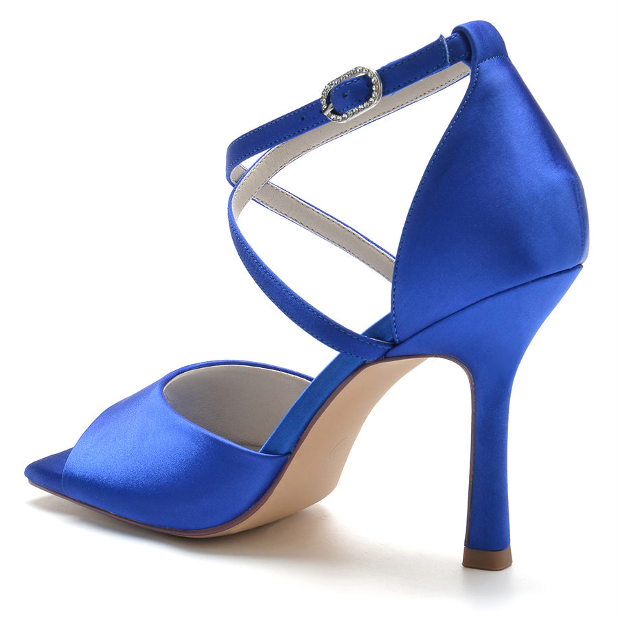 Bridal High Heel Peep Toe Wedding Shoes for Women with Criss Cross Straps