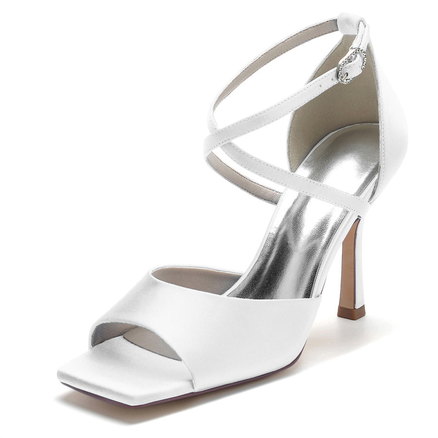 Bridal High Heel Peep Toe Wedding Shoes for Women with Criss Cross Straps