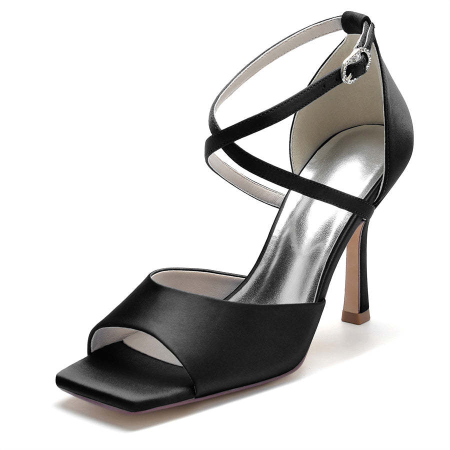 Bridal High Heel Peep Toe Wedding Shoes for Women with Criss Cross Straps