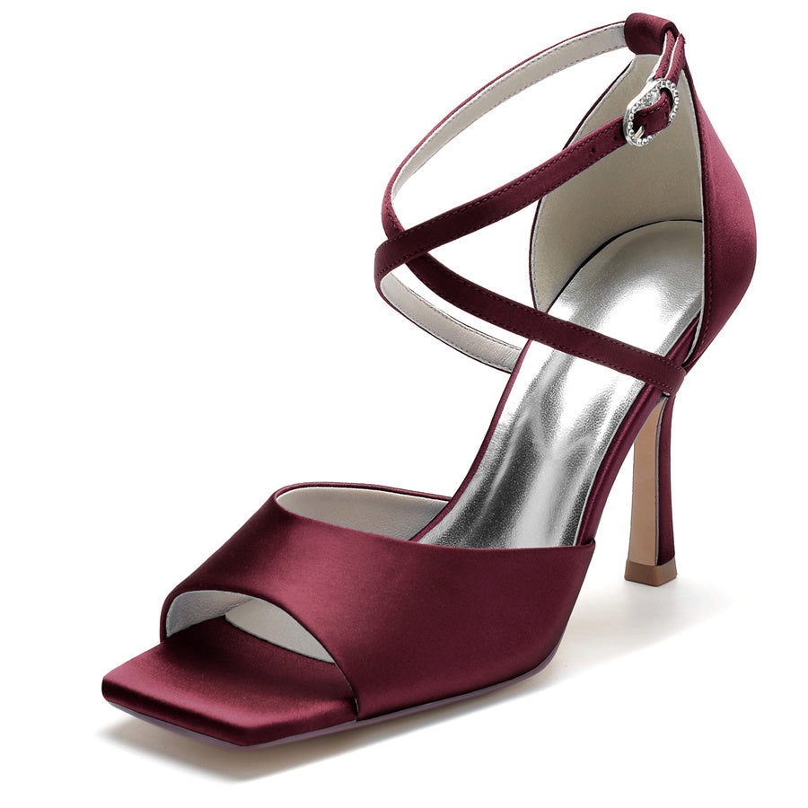 Bridal High Heel Peep Toe Wedding Shoes for Women with Criss Cross Straps