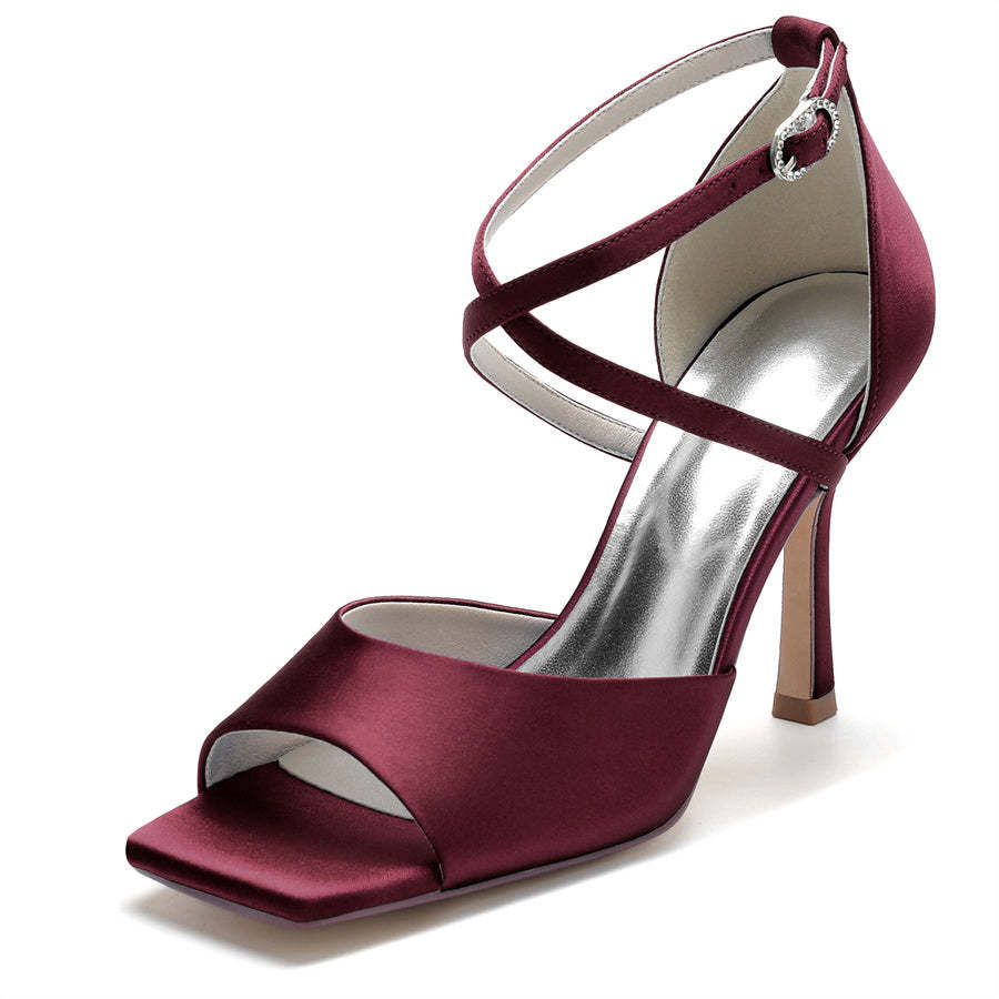 Bridal High Heel Peep Toe Wedding Shoes for Women with Criss Cross Straps