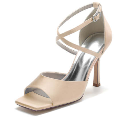 Bridal High Heel Peep Toe Wedding Shoes for Women with Criss Cross Straps