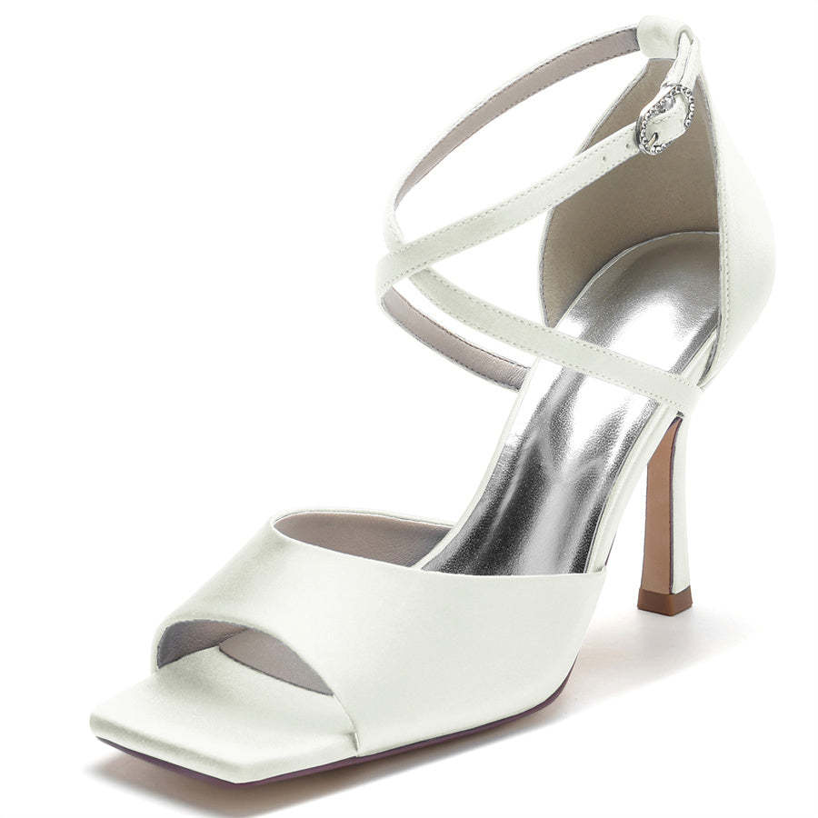 Bridal High Heel Peep Toe Wedding Shoes for Women with Criss Cross Straps