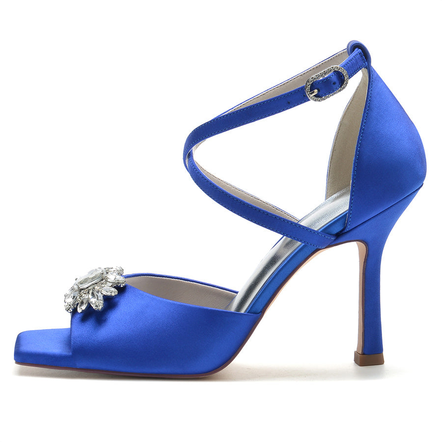 Elegant Peep Toe High Heel Bridal Shoes for Women with Rhinestones