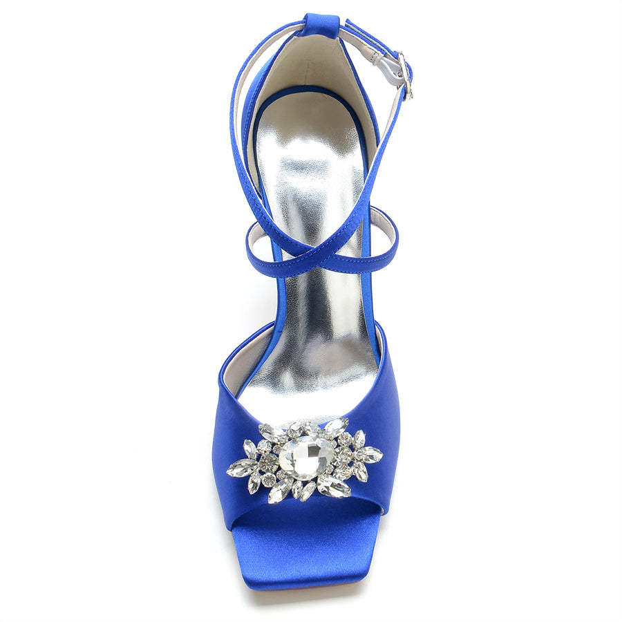 Elegant Peep Toe High Heel Bridal Shoes for Women with Rhinestones