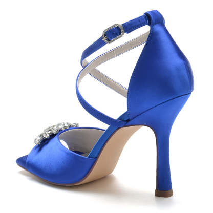 Elegant Peep Toe High Heel Bridal Shoes for Women with Rhinestones