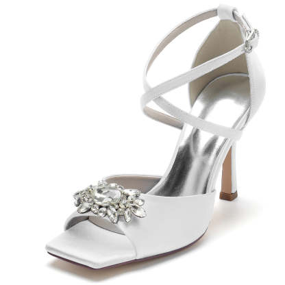 Elegant Peep Toe High Heel Bridal Shoes for Women with Rhinestones