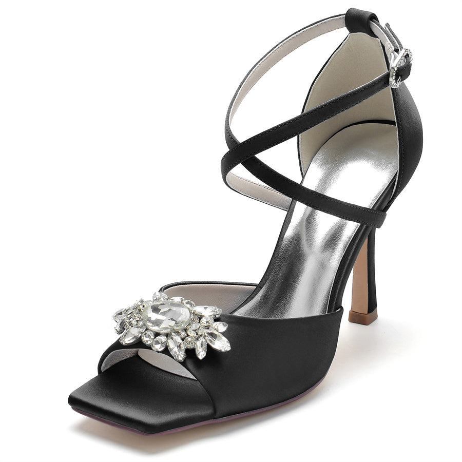 Elegant Peep Toe High Heel Bridal Shoes for Women with Rhinestones
