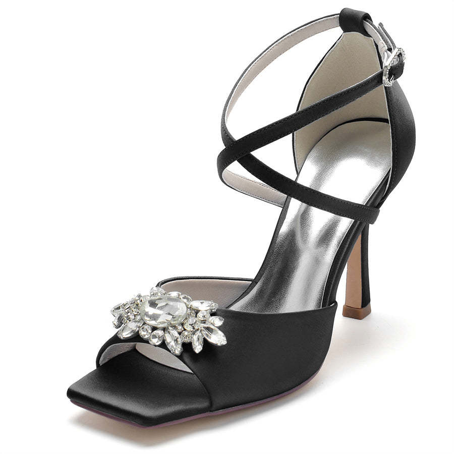 Elegant Peep Toe High Heel Bridal Shoes for Women with Rhinestones