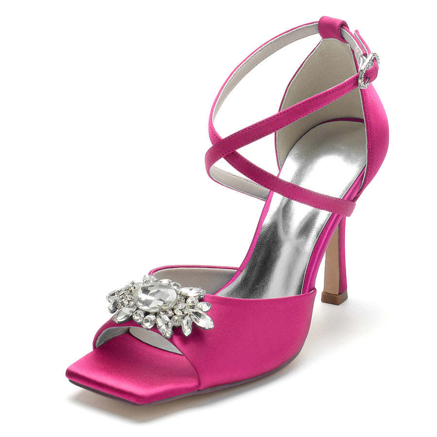 Elegant Peep Toe High Heel Bridal Shoes for Women with Rhinestones