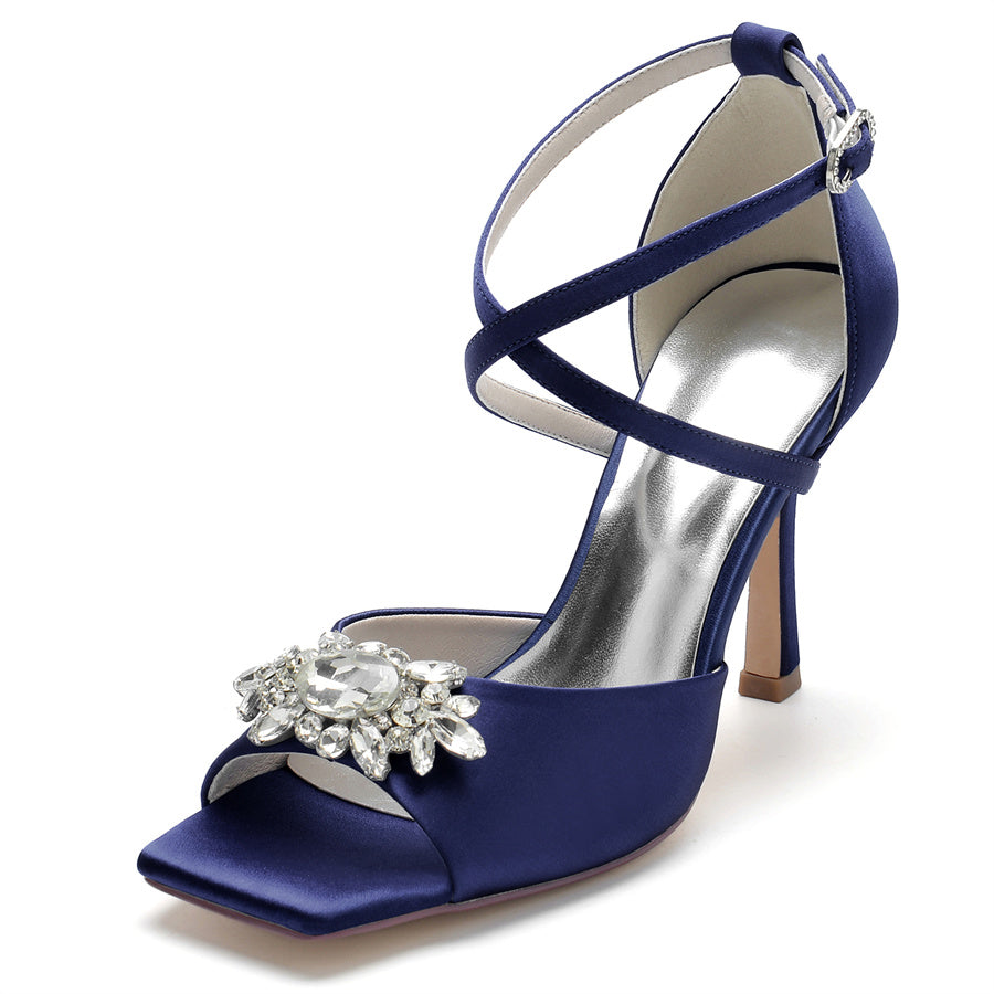 Elegant Peep Toe High Heel Bridal Shoes for Women with Rhinestones