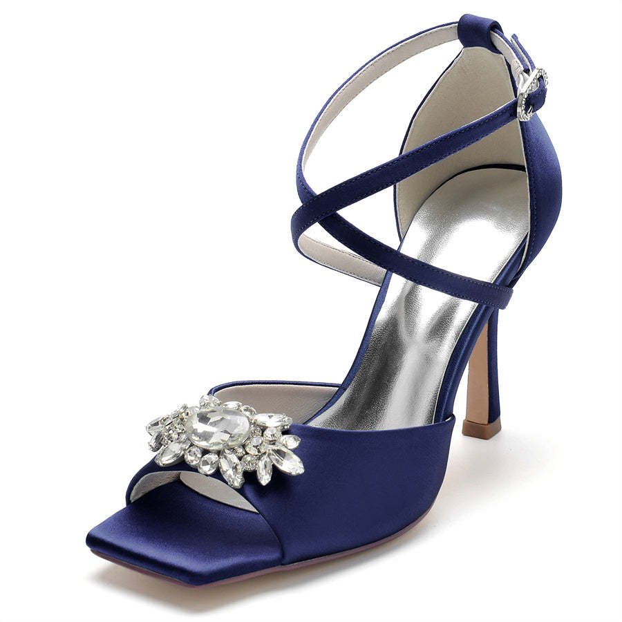 Elegant Peep Toe High Heel Bridal Shoes for Women with Rhinestones