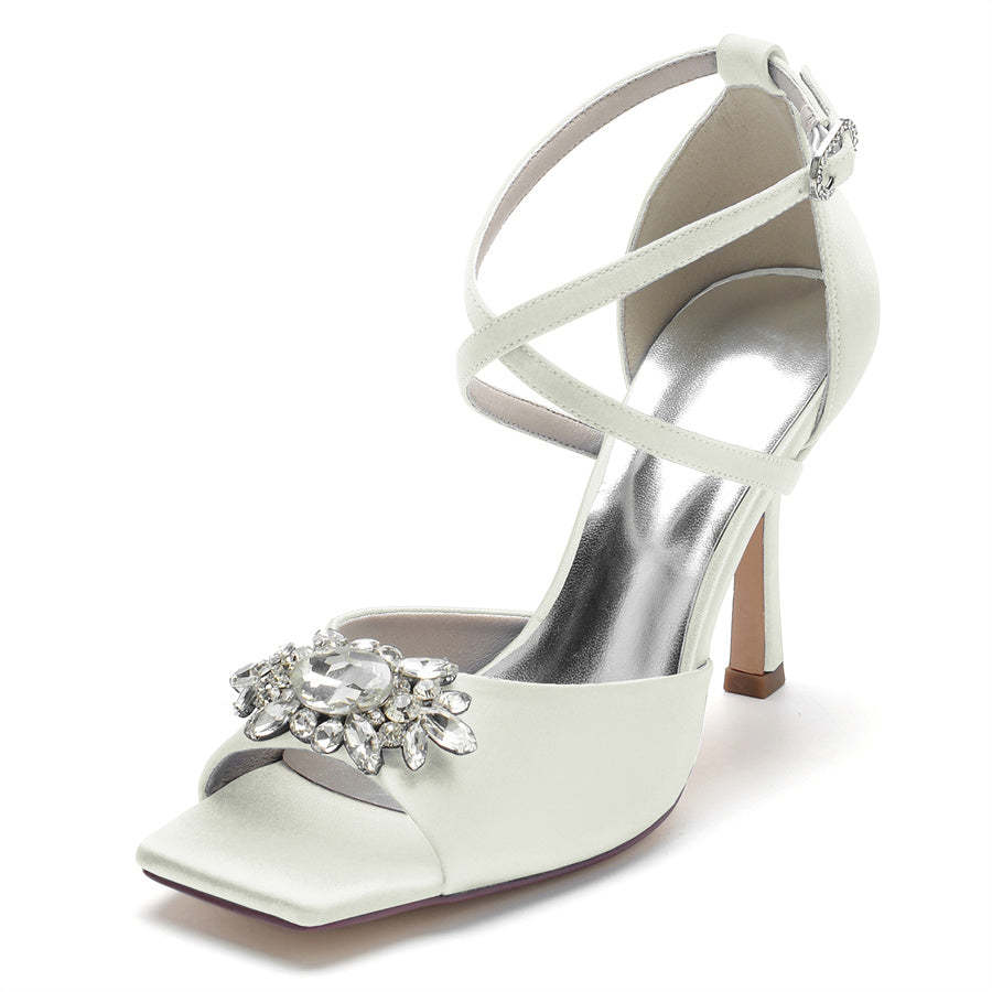 Elegant Peep Toe High Heel Bridal Shoes for Women with Rhinestones