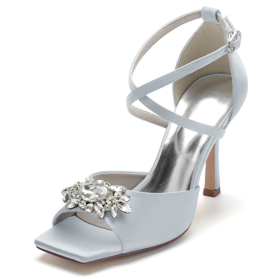 Elegant Peep Toe High Heel Bridal Shoes for Women with Rhinestones