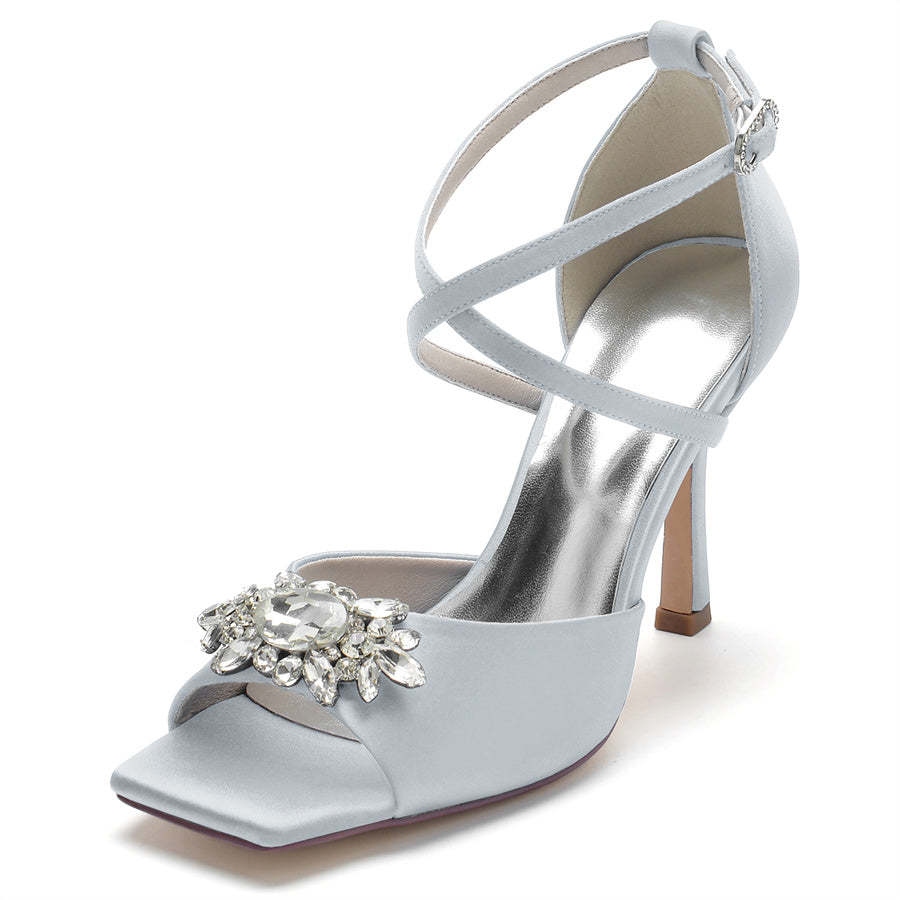 Elegant Peep Toe High Heel Bridal Shoes for Women with Rhinestones