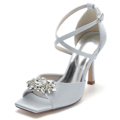 Elegant Peep Toe High Heel Bridal Shoes for Women with Rhinestones