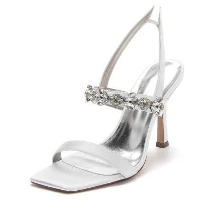 Bridal High Heel Shoes for Women with Rhinestones and Open Toe