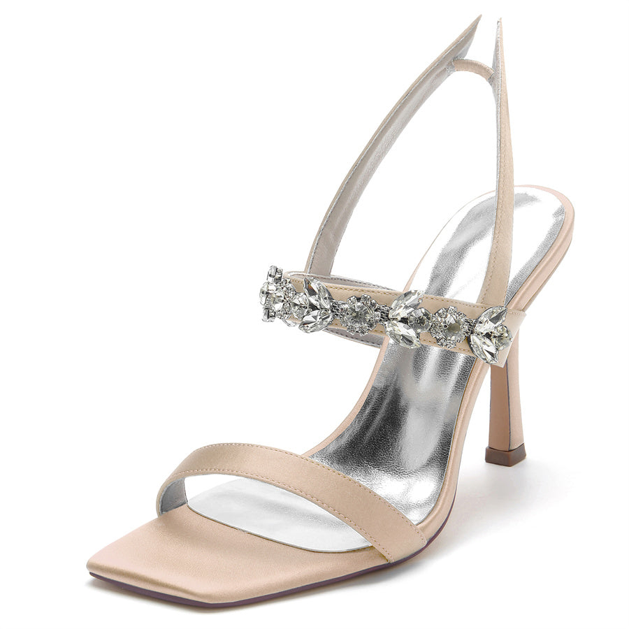 Bridal High Heel Shoes for Women with Rhinestones and Open Toe