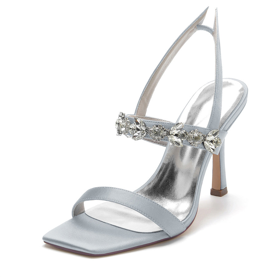 Bridal High Heel Shoes for Women with Rhinestones and Open Toe