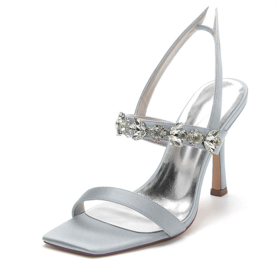 Bridal High Heel Shoes for Women with Rhinestones and Open Toe