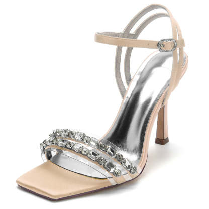 Bridal High Heel Wedding Shoes for Women with Rhinestones and Open Toe