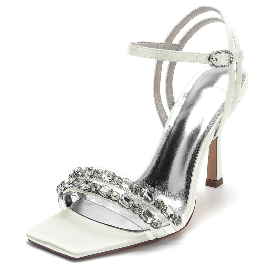 Bridal High Heel Wedding Shoes for Women with Rhinestones and Open Toe