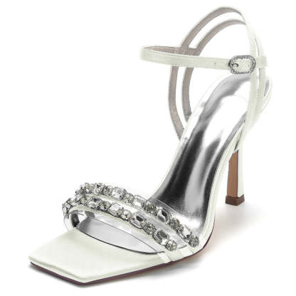 Bridal High Heel Wedding Shoes for Women with Rhinestones and Open Toe