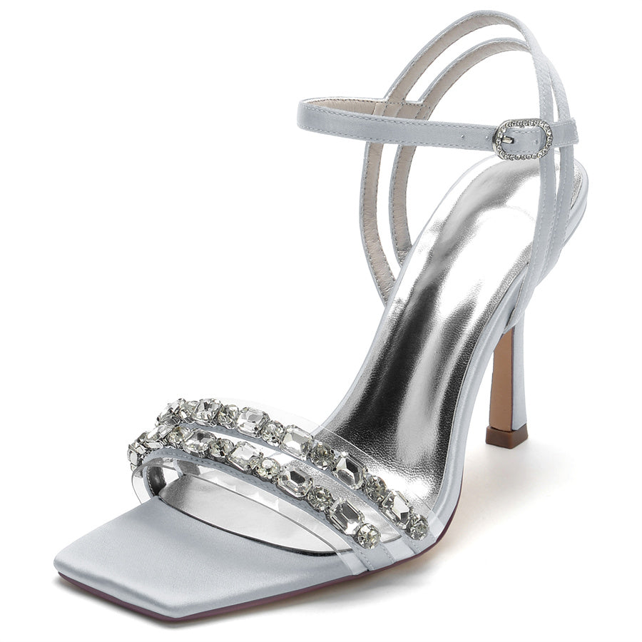 Bridal High Heel Wedding Shoes for Women with Rhinestones and Open Toe