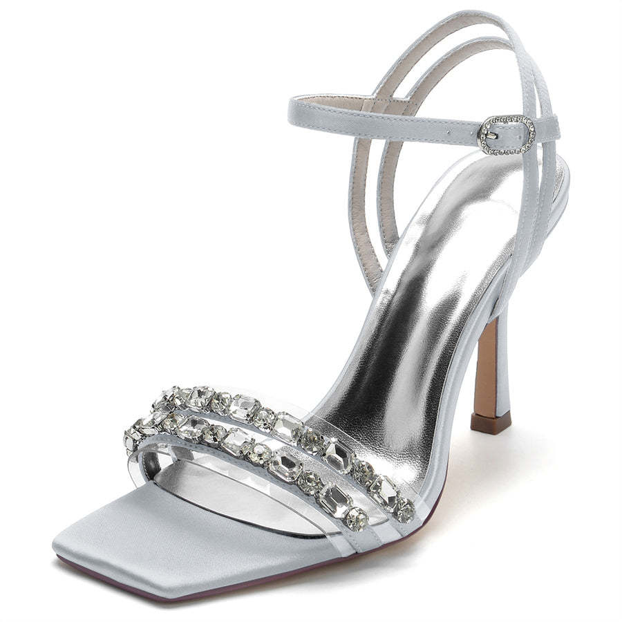Bridal High Heel Wedding Shoes for Women with Rhinestones and Open Toe