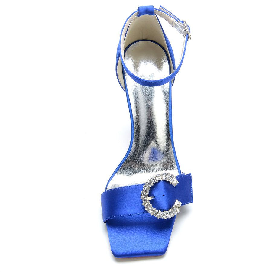 Bridal High Heel Wedding Shoes for Women with Circle Crystals and Opened Toe