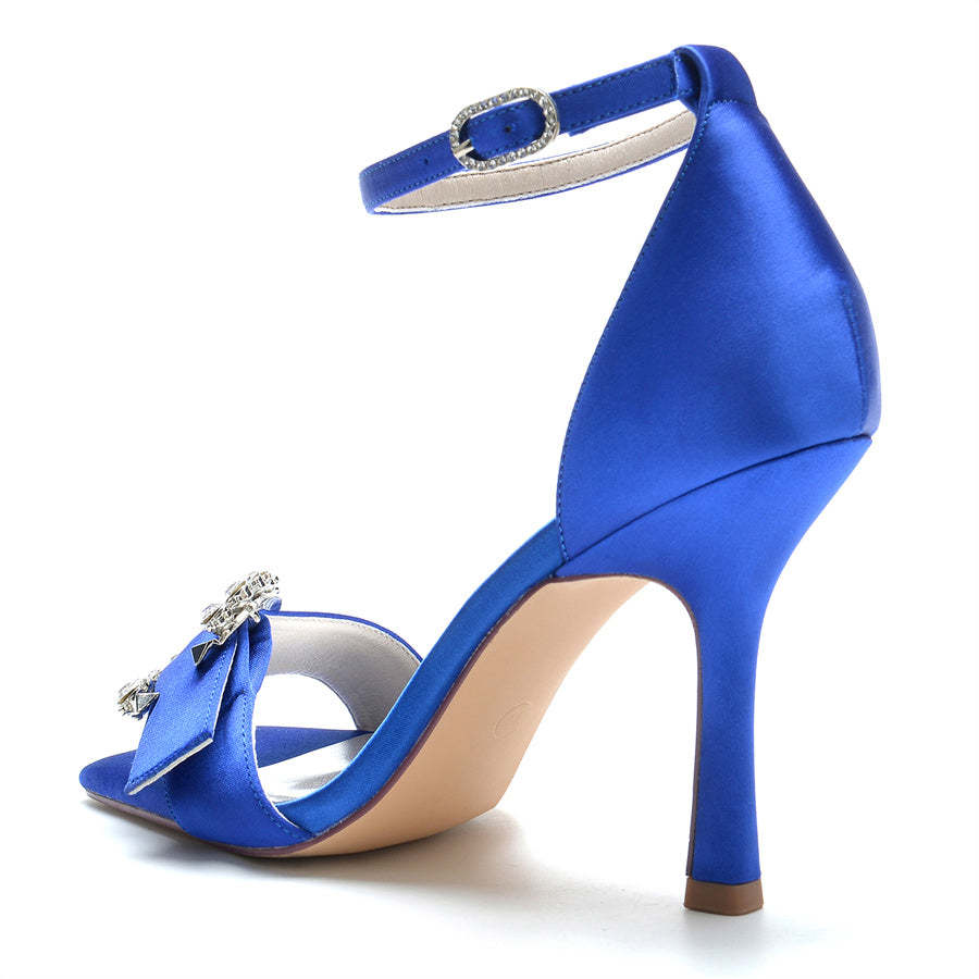 Bridal High Heel Wedding Shoes for Women with Circle Crystals and Opened Toe