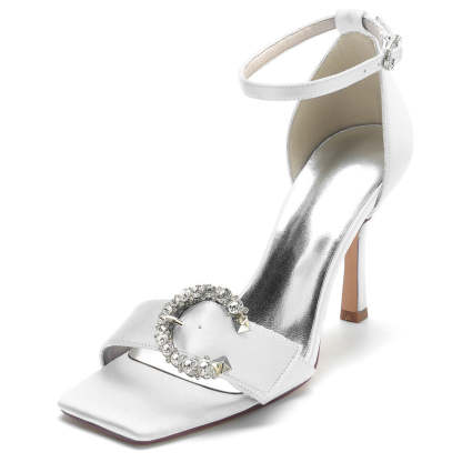 Bridal High Heel Wedding Shoes for Women with Circle Crystals and Opened Toe