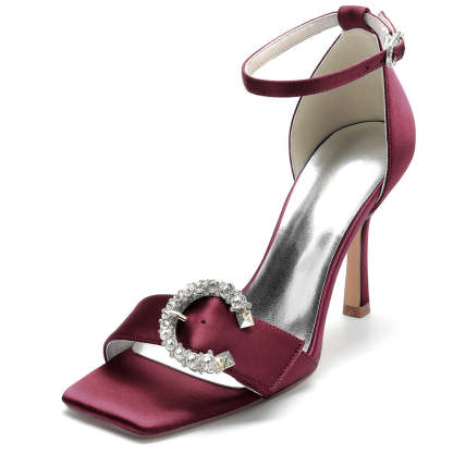 Bridal High Heel Wedding Shoes for Women with Circle Crystals and Opened Toe