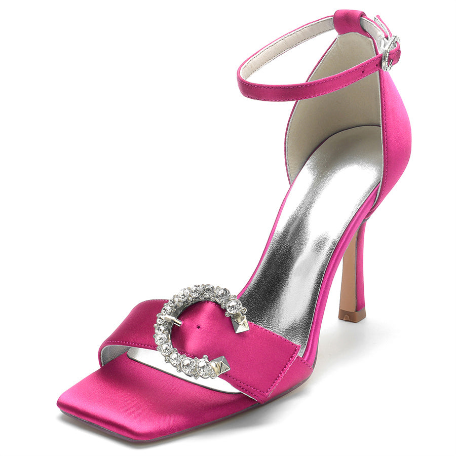 Bridal High Heel Wedding Shoes for Women with Circle Crystals and Opened Toe