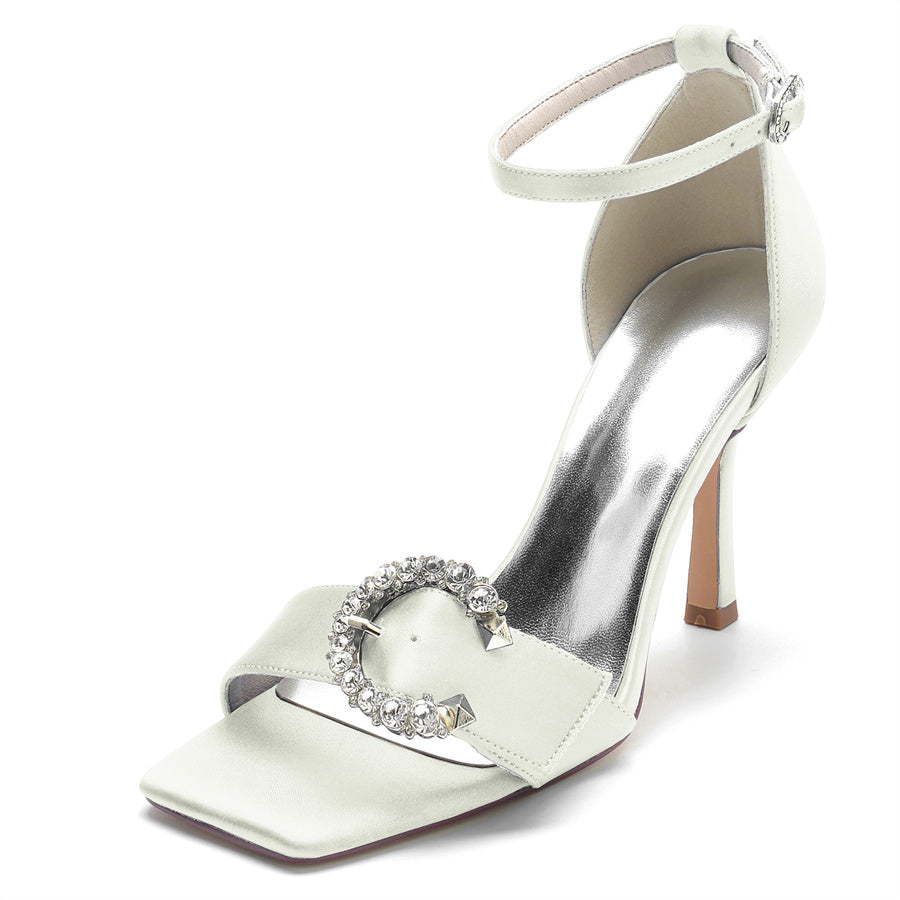 Bridal High Heel Wedding Shoes for Women with Circle Crystals and Opened Toe