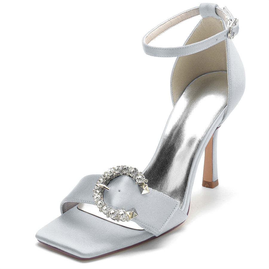 Bridal High Heel Wedding Shoes for Women with Circle Crystals and Opened Toe