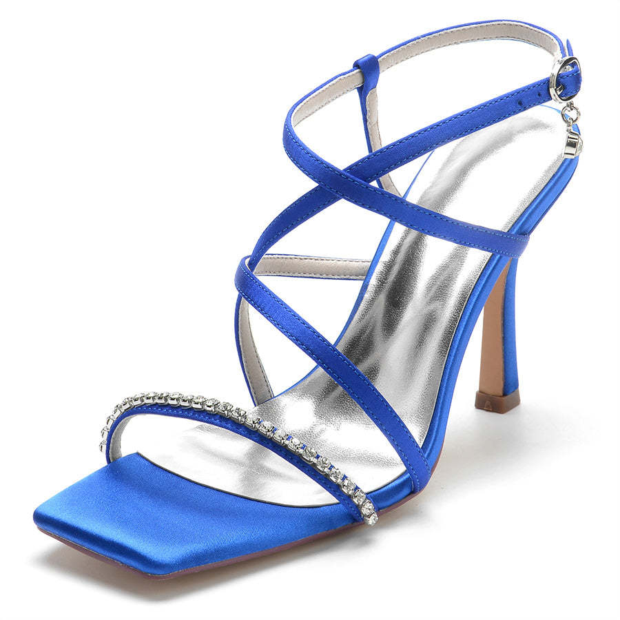 Bridal High Heel Shoes for Women with Open Toe and Criss Cross Straps