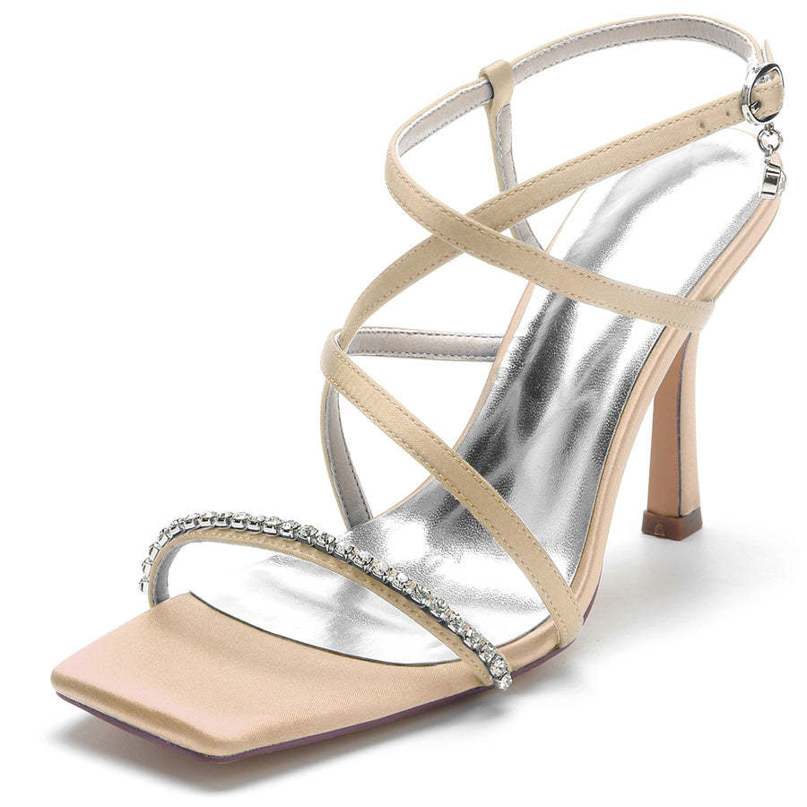 Bridal High Heel Shoes for Women with Open Toe and Criss Cross Straps