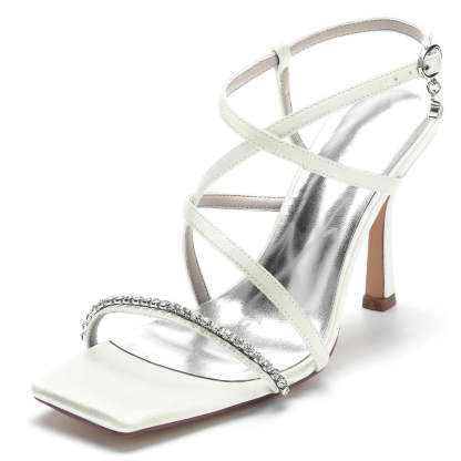 Bridal High Heel Shoes for Women with Open Toe and Criss Cross Straps