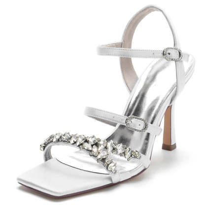 Bridal High Heel Shoes for Women with Rhinestones and Open Toe