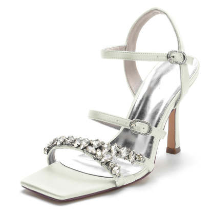 Bridal High Heel Shoes for Women with Rhinestones and Open Toe