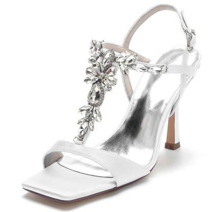 Bridal High Heel Wedding Shoes for Women with Rhinestones and Open Toe