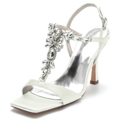 Bridal High Heel Wedding Shoes for Women with Rhinestones and Open Toe