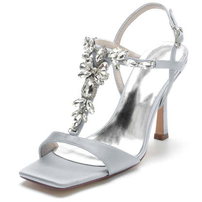 Bridal High Heel Wedding Shoes for Women with Rhinestones and Open Toe
