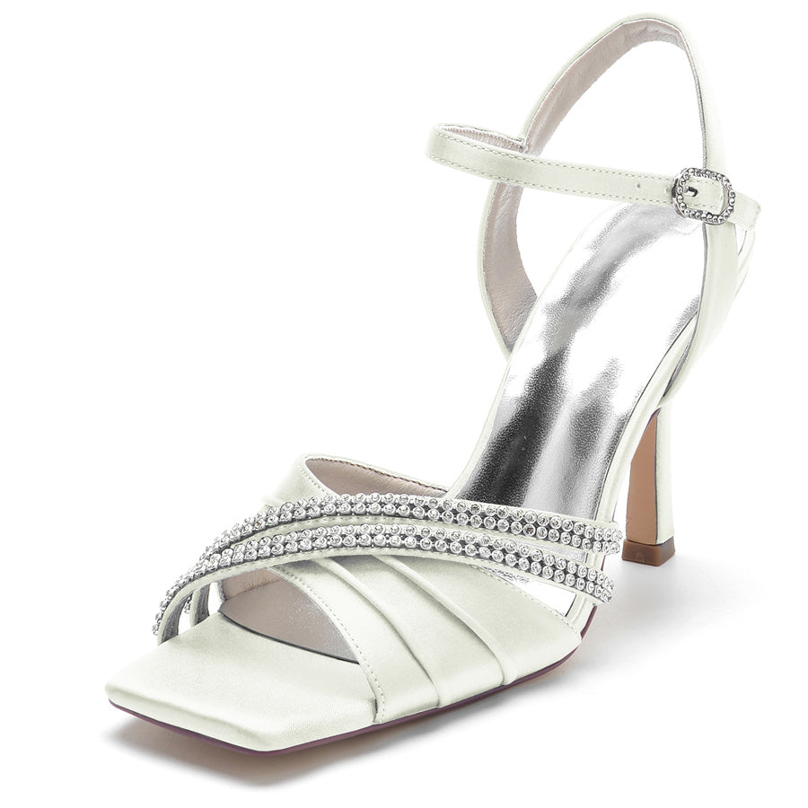 Elegant Open-Toe High Heel Bridal Shoes for Women with Crystals