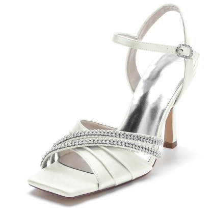 Elegant Open-Toe High Heel Bridal Shoes for Women with Crystals