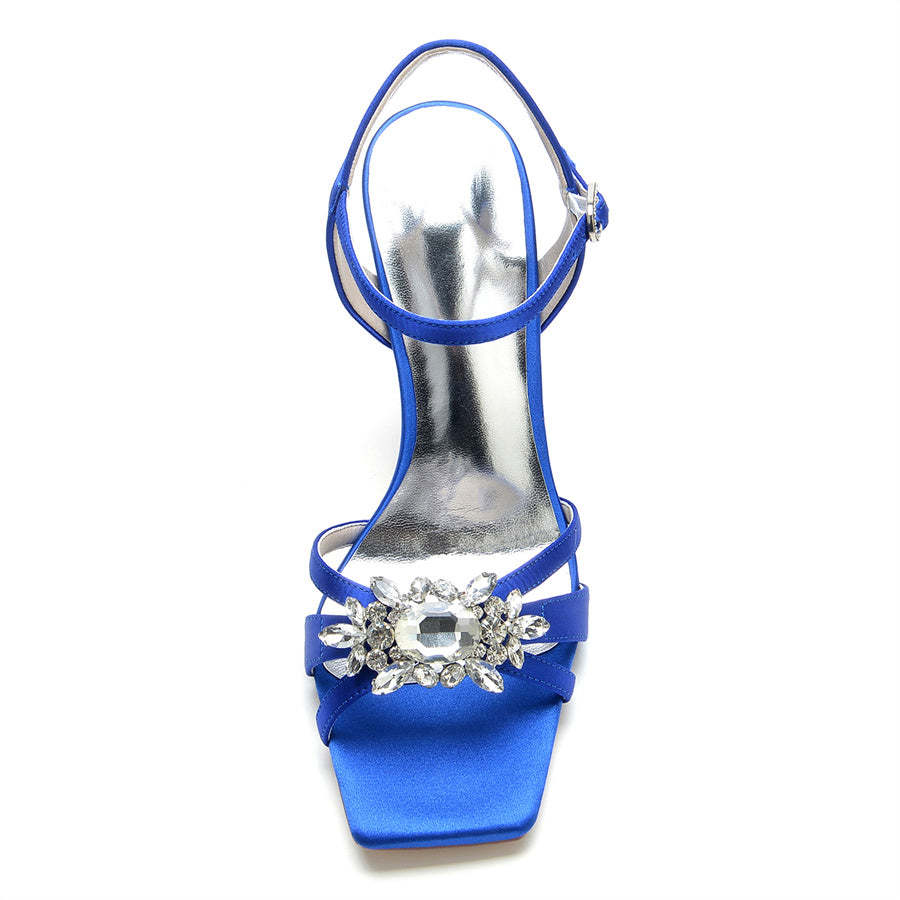 Elegant Open-Toe High Heel Bridal Shoes for Women with Rhinestones