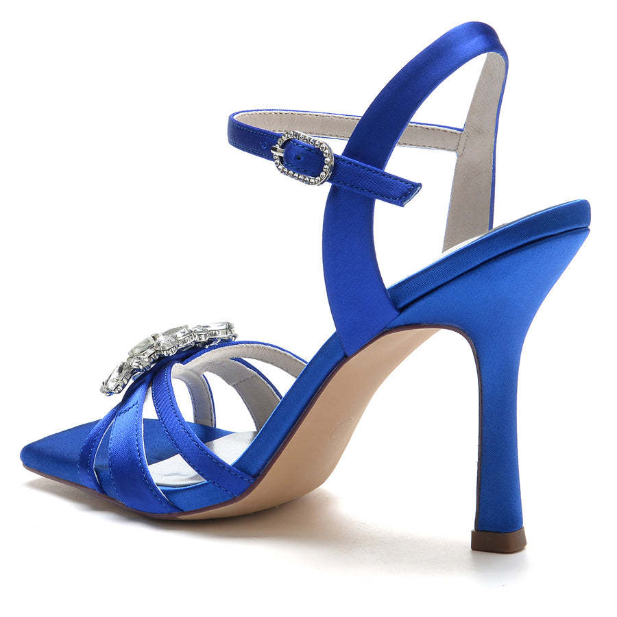 Elegant Open-Toe High Heel Bridal Shoes for Women with Rhinestones