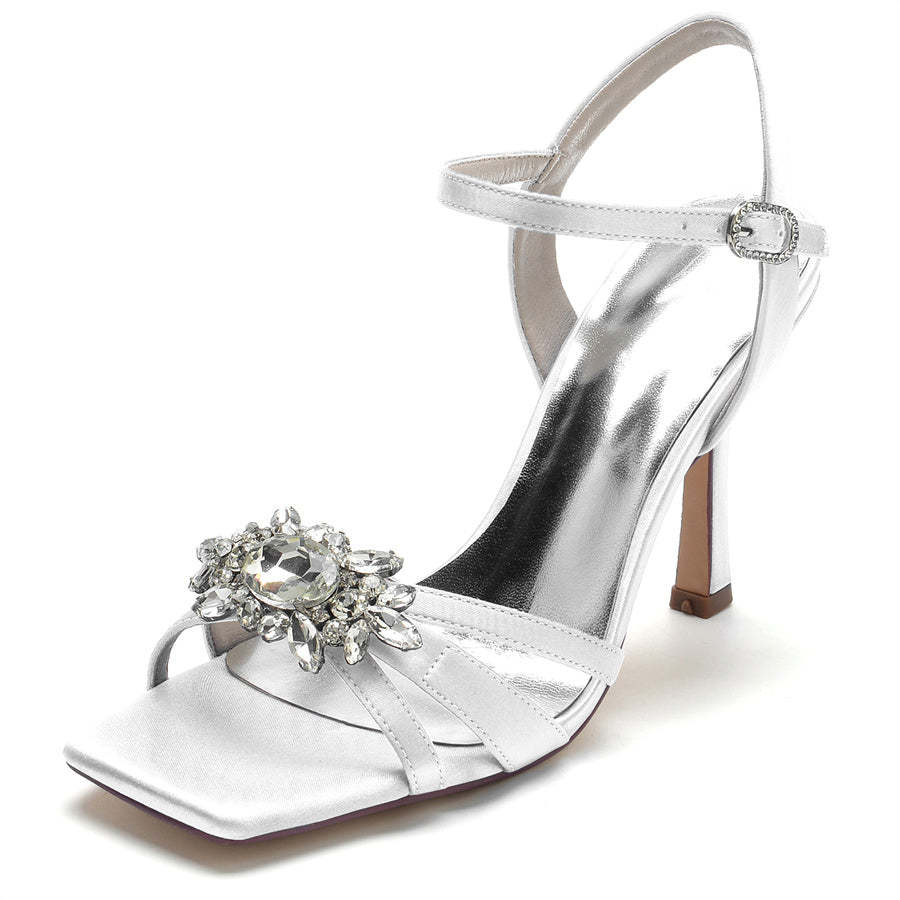 Elegant Open-Toe High Heel Bridal Shoes for Women with Rhinestones