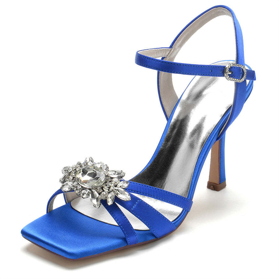 Elegant Open-Toe High Heel Bridal Shoes for Women with Rhinestones